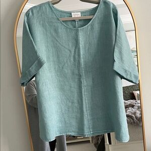J. Jill Relaxed Linen Popover Blouse Turquoise